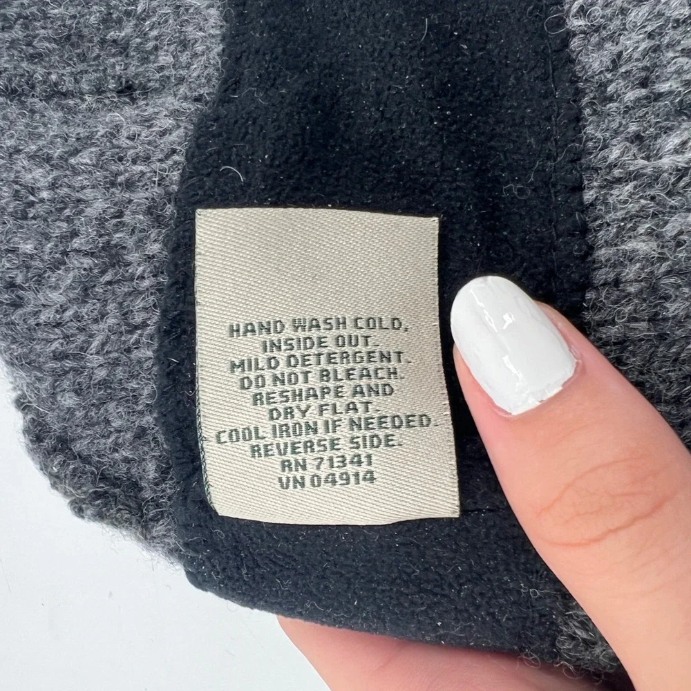L.L. Bean Beanie Mens OSFA Gray Watch Cap Lambswool Fleece Lined 252063 Knit Hat